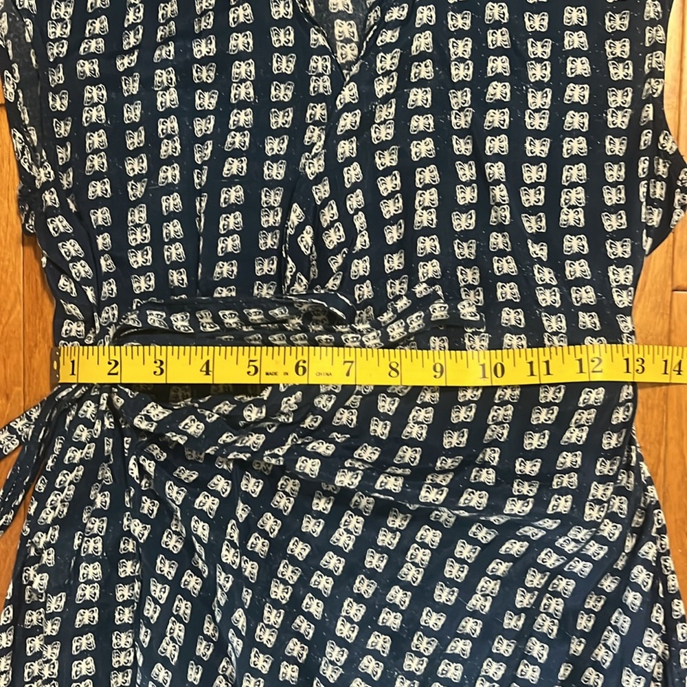 Urban Outfitters Navy Print Wrap Mini Dress XS Blue Boho Beach Vacation Coastal - Picture 10 of 15